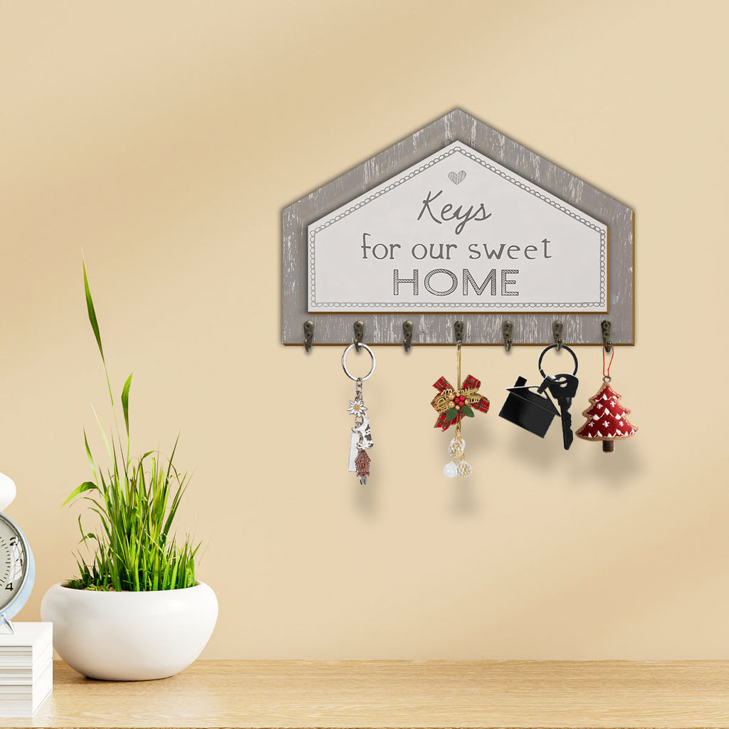 Alphynix 1 porte-clés en forme de maison, organiseur mural « Keys for our sweet HOME » avec détail cœur, rangement d'entrée pour clés et porte-clés