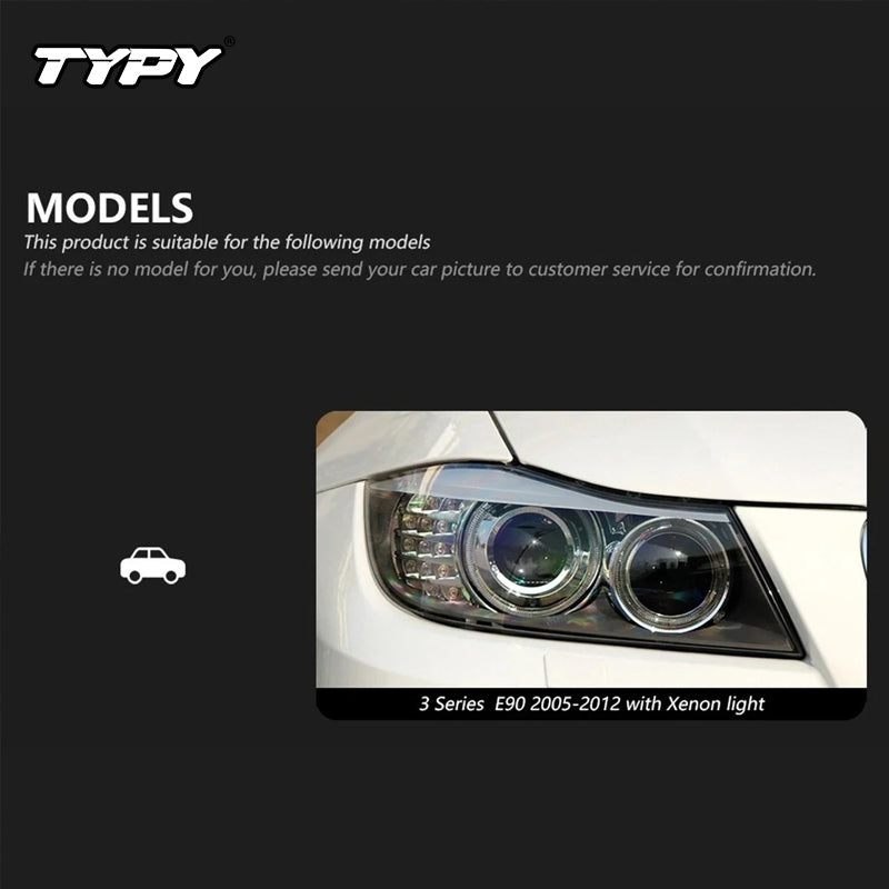 TYPY Projecteur avant LED pour BMW E90, phare xénon d’origine, 2005–2012, 320i/325i/318i, feu de jour, clignotant, feu de croisement, effet Angel Eye, lentille de projecteur