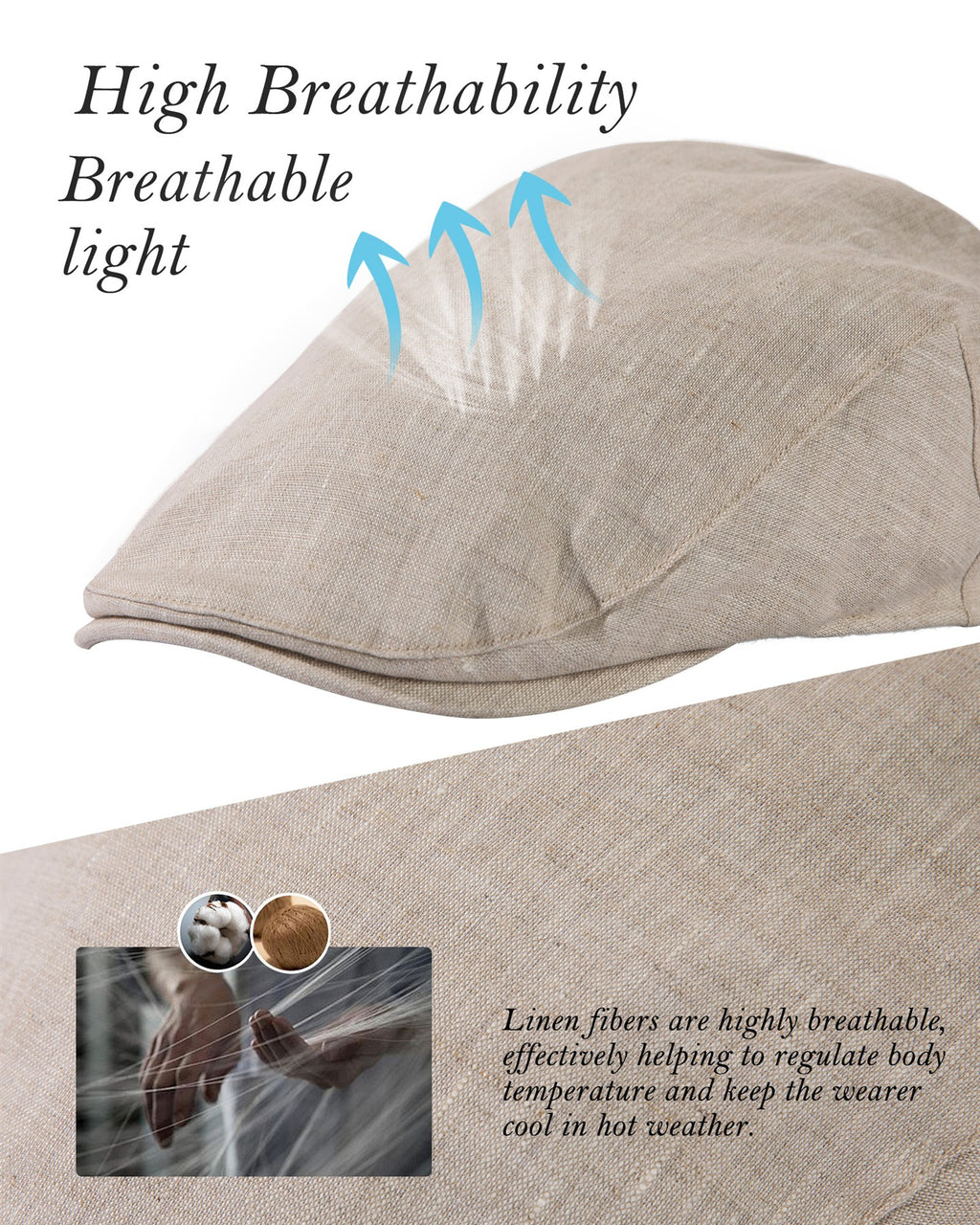 TOP-EX Casquette gavroche en lin 100 % pour homme, intérieur en coton, taille M/L - Beige