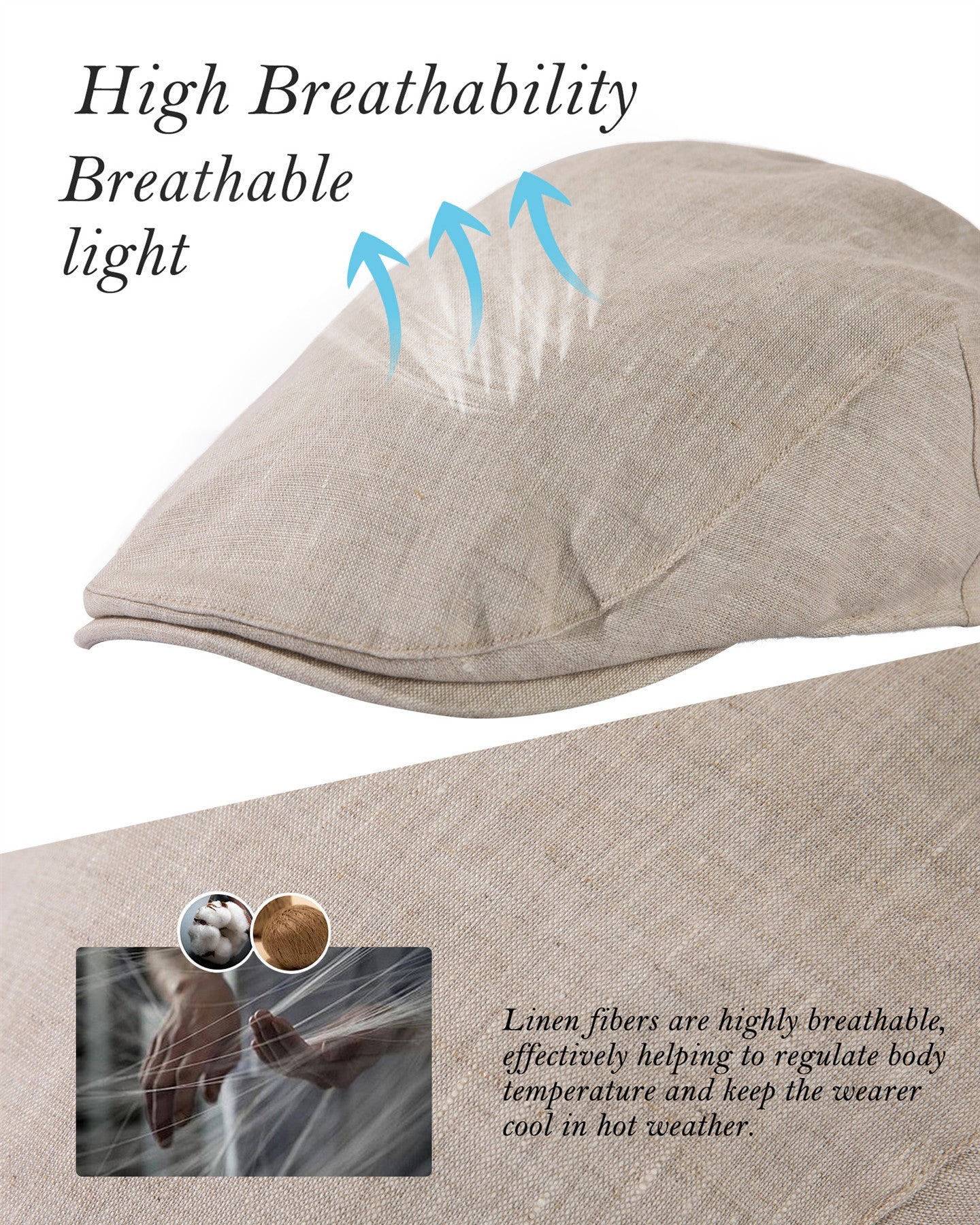 TOP-EX Casquette gavroche en lin 100 % pour homme, intérieur en coton, taille M/L - Beige