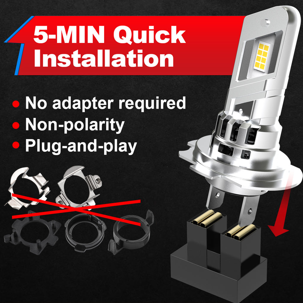 OUSHI Ampoules LED H7 pour phares, amélioration 600 %, blanc xénon 6500 K, taille mini 1:1, 30 000 lm, plug & play, pack de 2