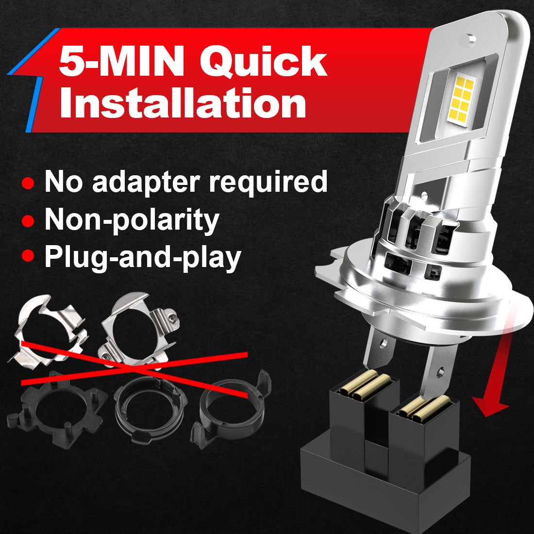 OUSHI Ampoules LED H7 pour phares, amélioration 600 %, blanc xénon 6500 K, taille mini 1:1, 30 000 lm, plug & play, pack de 2