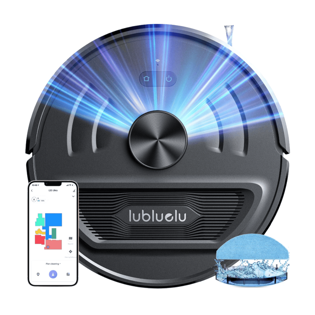 Lubluelu L20 Ultra Robot aspirateur-laveur 3-en-1, 4000 Pa, navigation laser, 5 cartes mémorisables, 55 dB silencieux, contrôle via application, pour poils d'animaux, tapis et sols durs