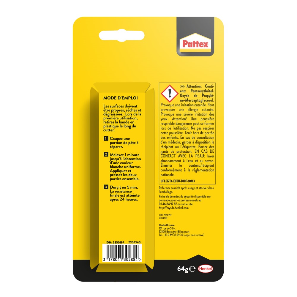 Henkel Pattex | Pâte à réparer multi-usages (tube de 64 g) – Pâte epoxy bi-composante pour collages sur de multiples matériaux – Idéale pour reconstituer, colmater et coller