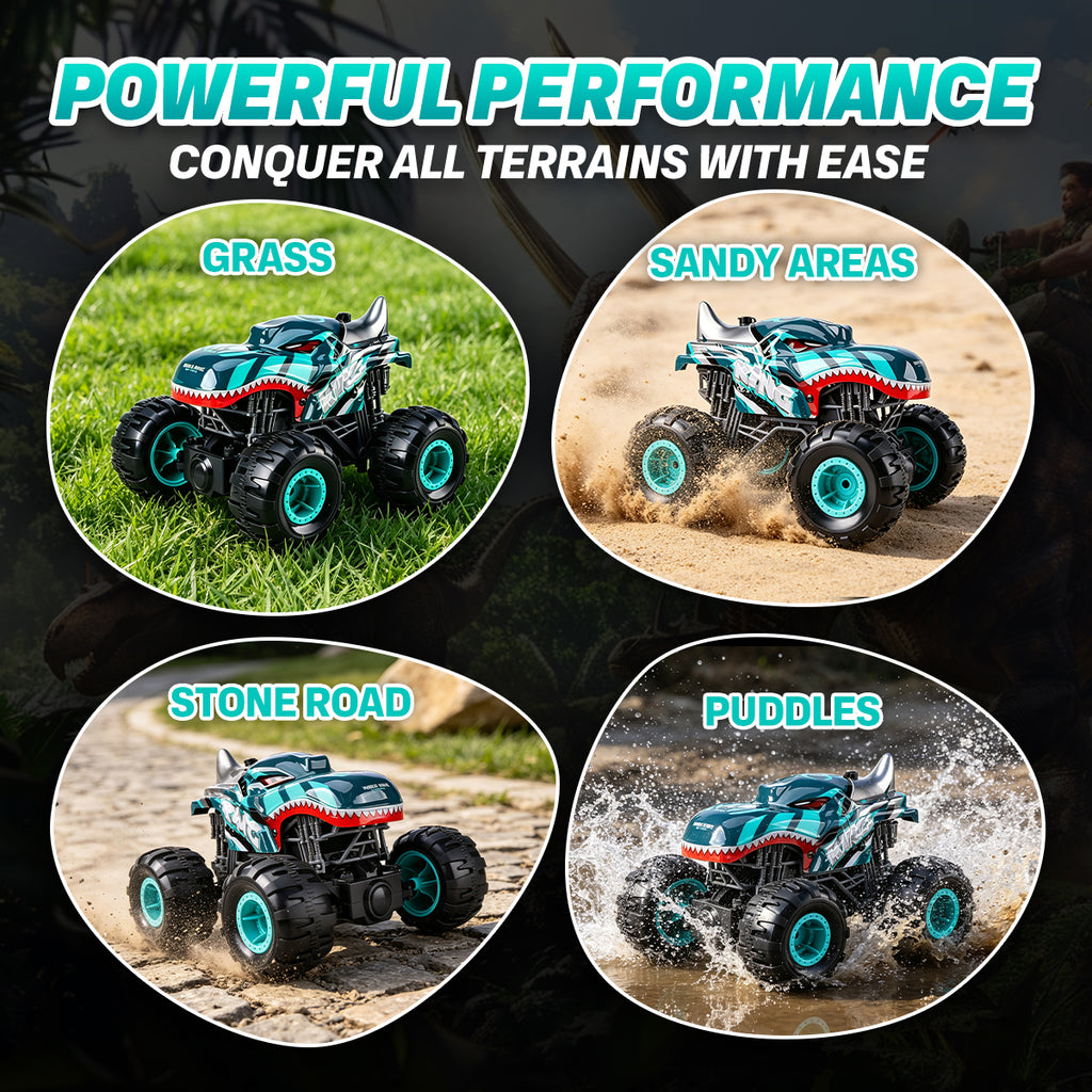 2.4GHz All-Terrain Shark Monster Truck Toy, Remote Control Truck with Music & 3 Lighting Modes, 360° Stunt Function, 2 Batteries Included Ready to Run, Toy Gift for Boys & Girls