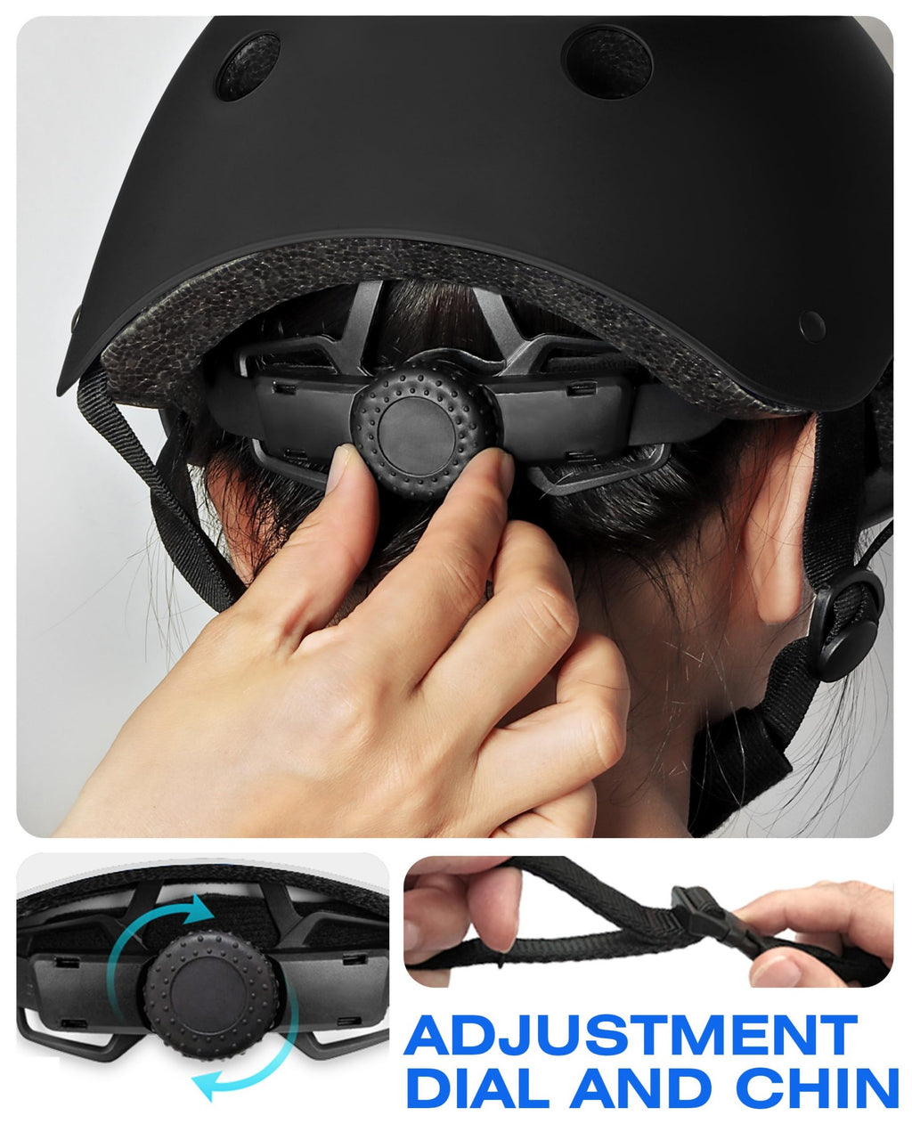 DKONI HS-001 Casque de vélo réglable pour enfants, multi-sports - Noir - S - 48-52 cm