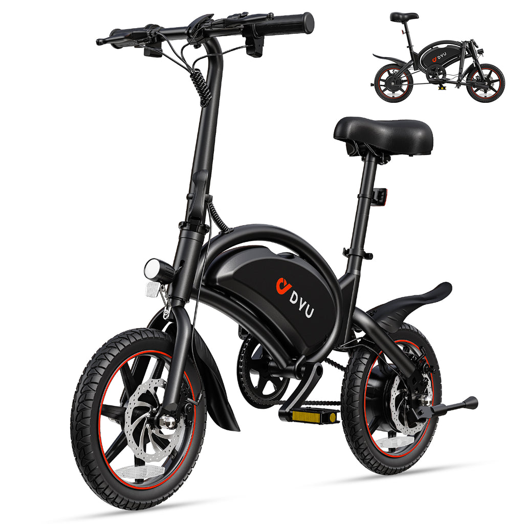 DYU D3S Vélo électrique pliant adulte, Moteur 250 W, Batterie 36 V 10 Ah, Pneus 14 pouces, Noir