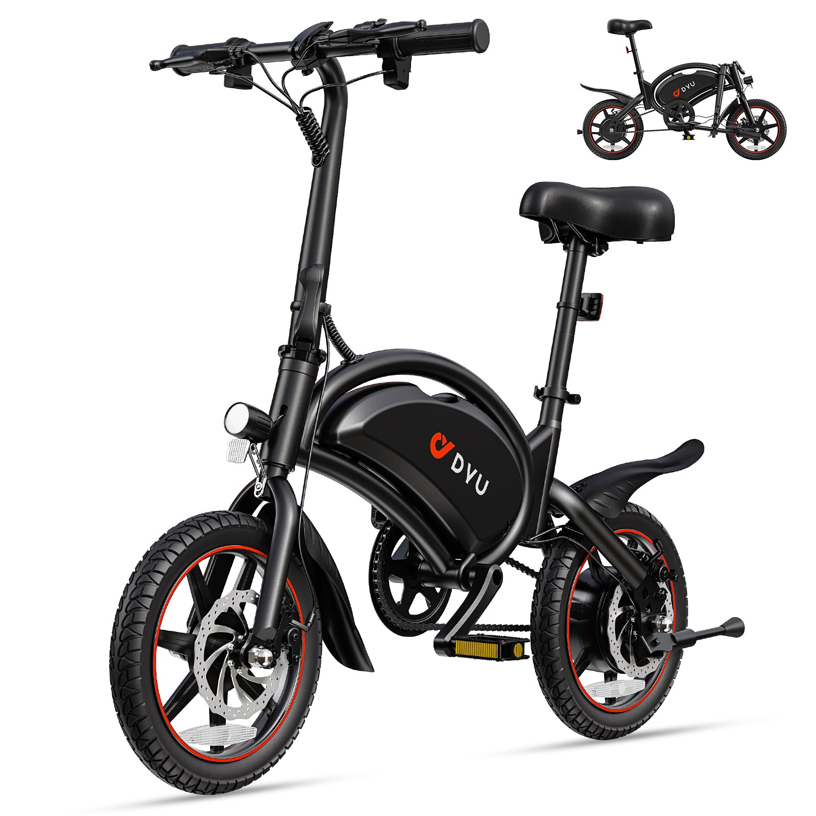 DYU D3S Vélo électrique pliant adulte, Moteur 250 W, Batterie 36 V 10 Ah, Pneus 14 pouces, Noir