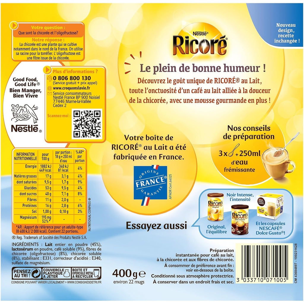 Nestlé Ricore Mélange de Café Instantané au Lait et de Chicorée, 400 g