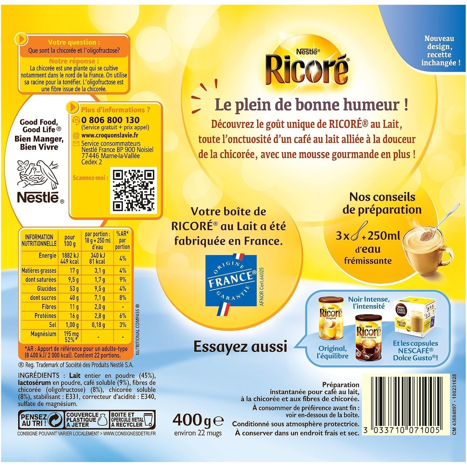Nestlé Ricore Mélange de Café Instantané au Lait et de Chicorée, 400 g