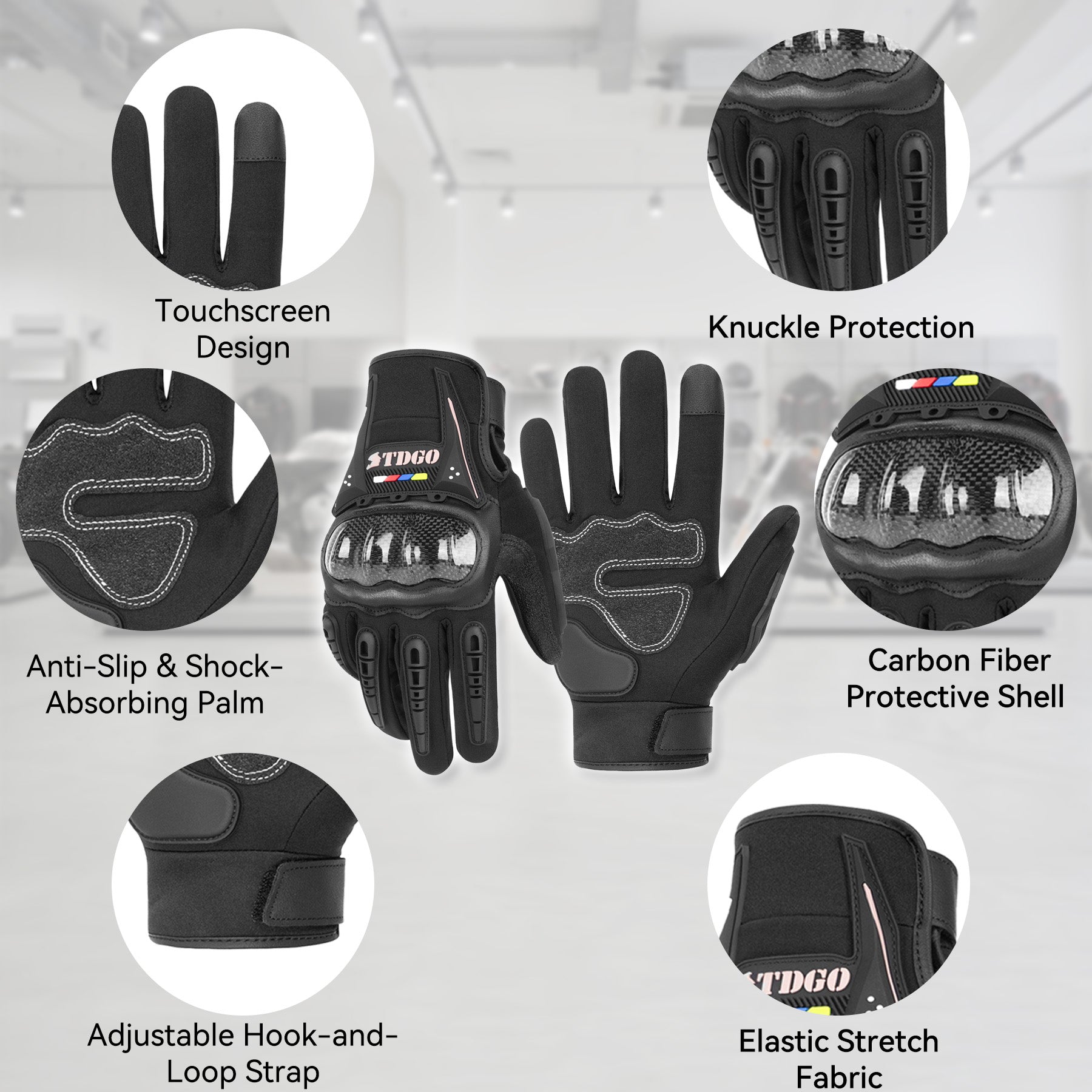 Gants de Moto Homme, Gants De Moto Toutes Saisons avec Protection Des Articulations Et Fonction Tactile, Gants Extérieurs Respirants pour Hommes Et Femmes, Convient Pour Moto, Vélo, Trottinette - M
