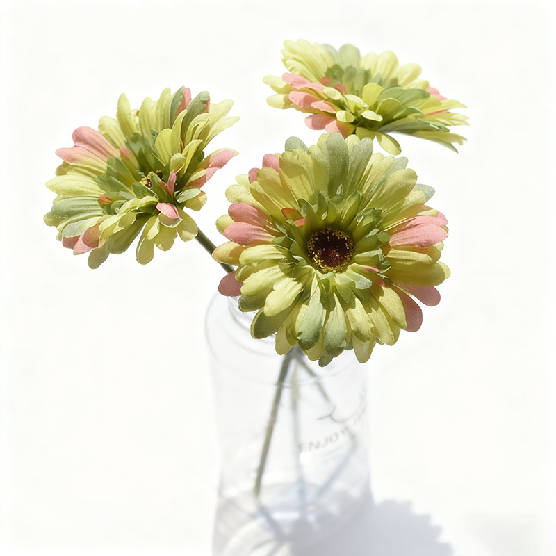 Yuejia 3 pièces 9,05 po / 23 cm Fleurs de gerbera en soie artificielle Mariage maison vérandas Décoration de table Fausses marguerites chrysanthèmes Fête Décoration de maison (vert)
