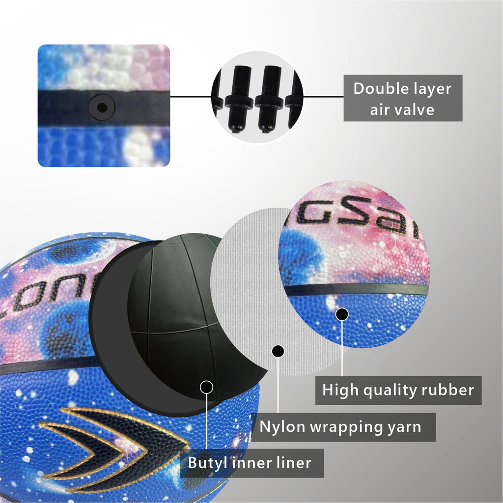 LONGSAIL Ballon de basketball en cuir composé/microfibre premium taille 7 – Sky Blue