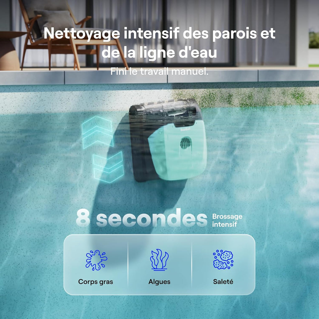 Robot Nettoyeur de Piscine Sans Fil Beatbot M10 Version - Fond/Murs/Ligne d'Eau/Plages Sous-marines, Aspiration 25700 L/h, Stationnement Intelligent sur la Ligne d'Eau, Filtre 5 L