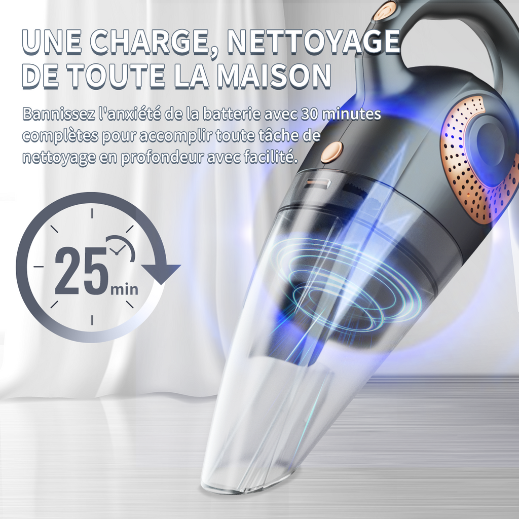 ATSHARK Aspirateur à Main Sans Fil Rechargeable, Puissance d'Aspiration 6000 Pa, Autonomie de 30 min Aspirateur Silencieux pour Voiture/Maison/Animaux, XL-620B