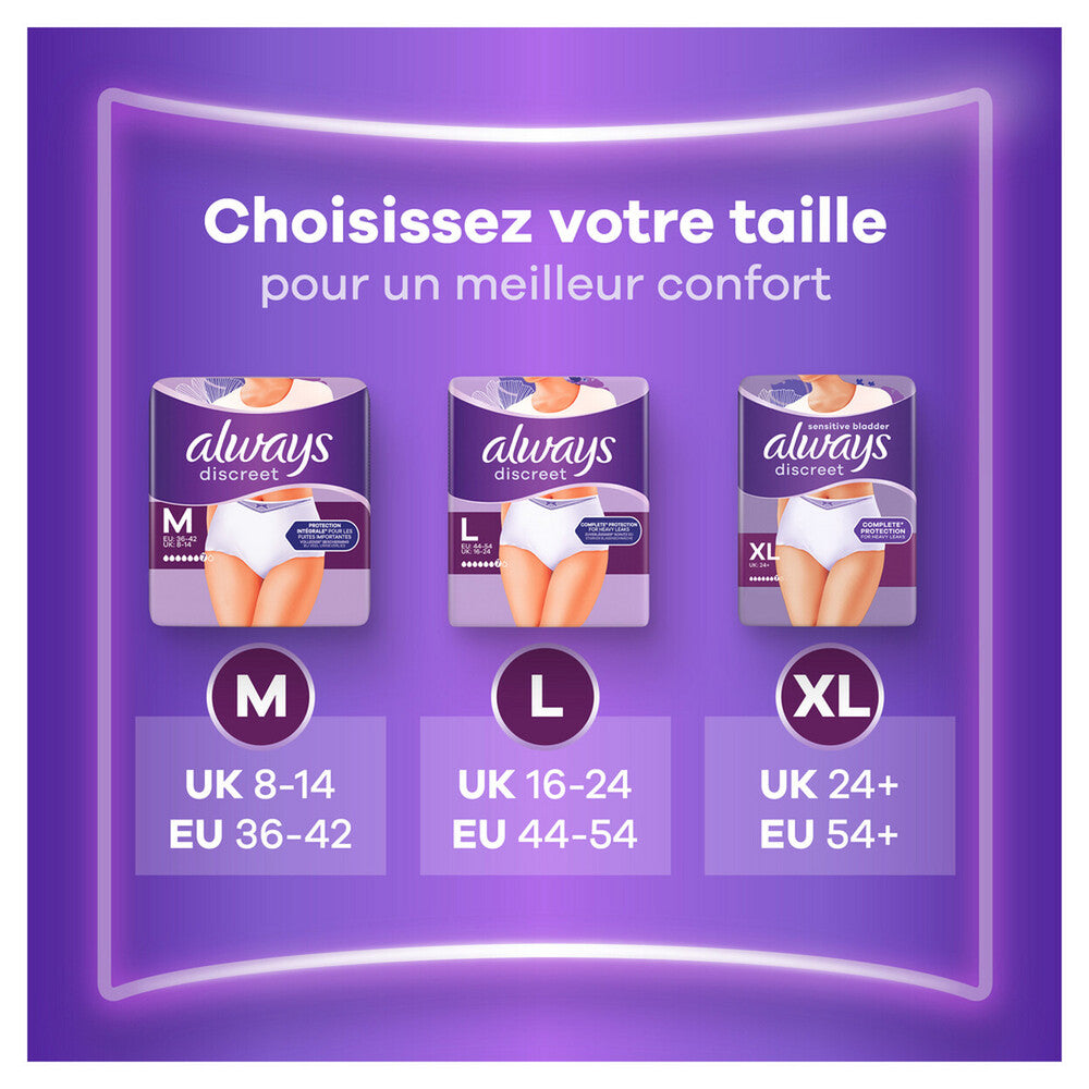Always Discreet Culottes d'incontinence pour femmes Plus XL 28 paires (4 paquets de 7)