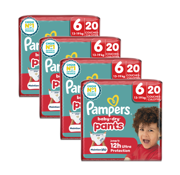 Pampers Baby-Dry Culottes, Taille 6, 80 Culottes de Change, 13-19 kg, Protection Anti-fuites 360° Jour et Nuit