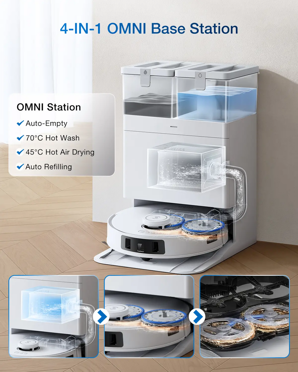 ECOVACS DEEBOT T30C Pro Omni GEN 2 Robot aspirateur et laveur, Puissance d'aspiration 15 400 Pa, Station de vidage automatique, Séchage à l'air chaud, Autonomie 200 min