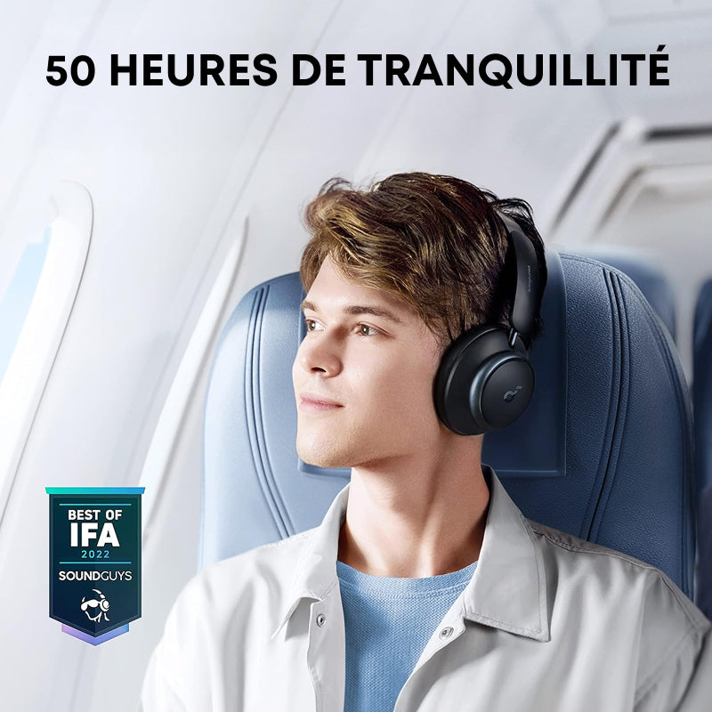 soundcore par Anker Space One Pro Casque sans fil, réduction active adaptative du bruit, 6 microphones, conception pliable, autonomie 60 h, sans perte, charge rapide, audio sans fil haute résolution LDAC