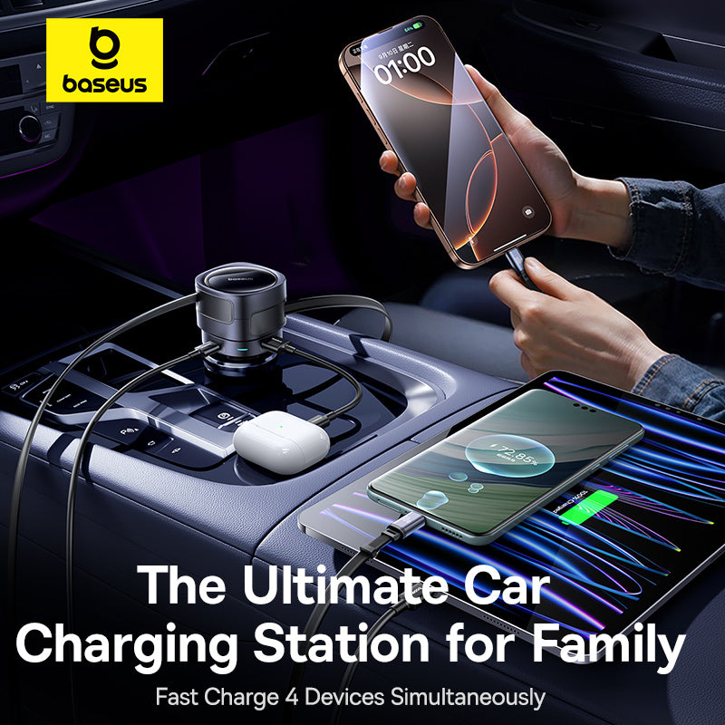 Baseus Plaisir de voyage Max chargeur de voiture version double câble + double port (C+L)+(U+C) 90W noir interstellaire