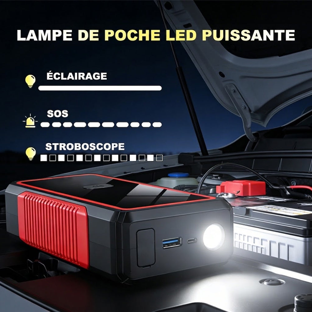 EAFC 2000A Démarreur de Voiture 12 V - 10000 mAh Batterie d'Urgence Portable avec Lampe de Poche LED, Booster de Batterie pour Véhicules Essence/Diesel avec Protection de Sécurité