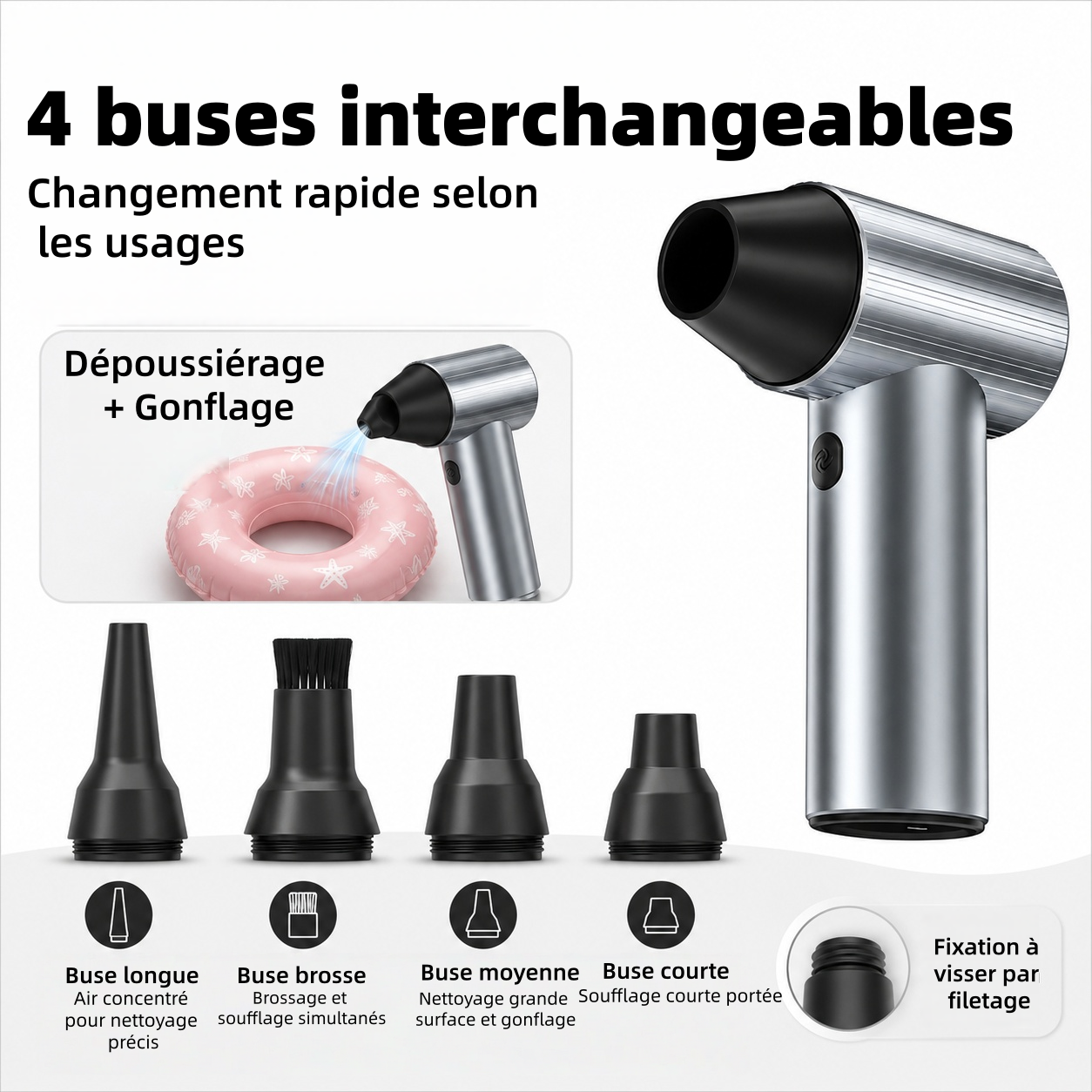 JUFIX X7 Dépoussiéreur à air comprimé - Ventilateur turbo 90000 RPM | Charge rapide 20 W, Batterie rechargeable, 3 vitesses réglables