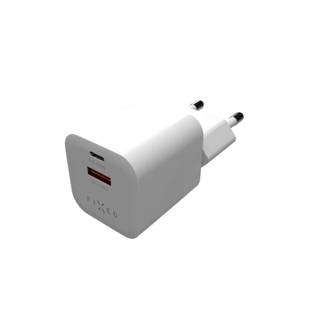 FIXED Mini Chargeur de voyage USB-C/USB 20W, Blanc