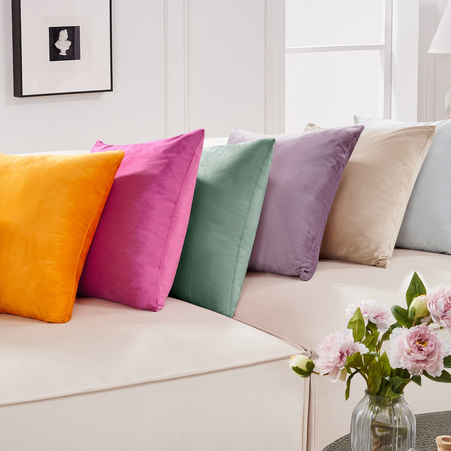 Deconovo Housse de coussin en velours néerlandais, coloris vert clair, 50 x 50 cm, 1 pièce