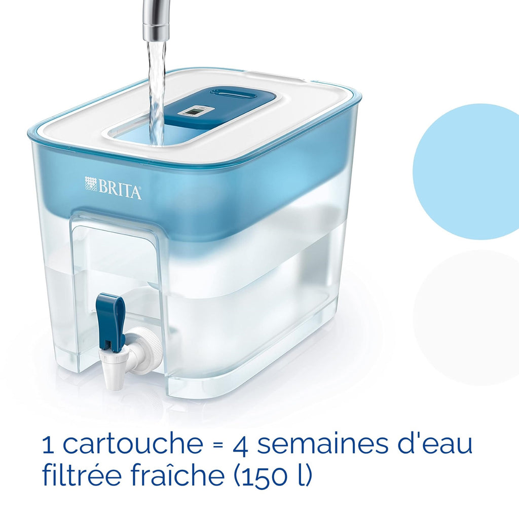 BRITA Flow, distributeur d'eau filtrée blanc et bleu pétrole avec cartouche Maxtra Pro 8.2L