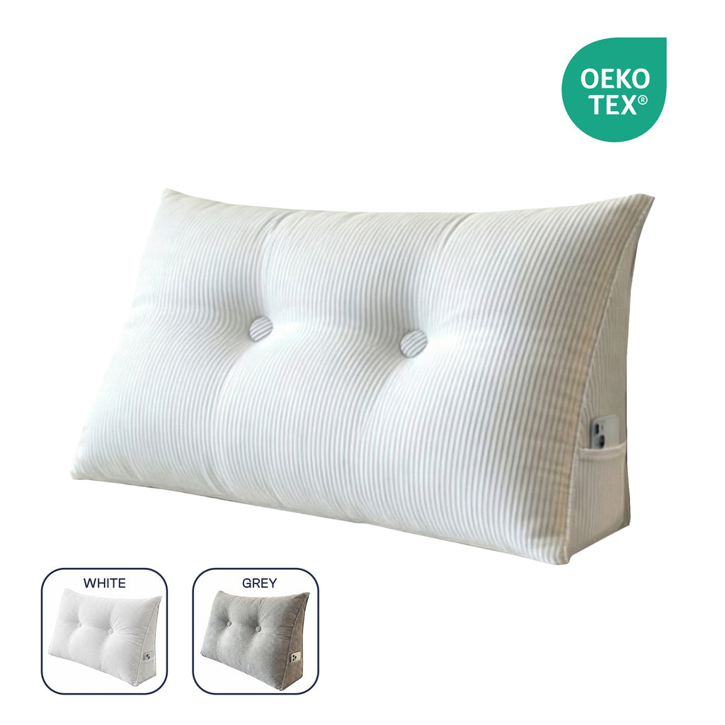 LeBonsoir Coussin de soutien dorsal - Coussin de lecture pour lit et canapé, coussin en forme de prisme, coussin de dossier pour mur, coussin d’assise, coussin mural, housse lavable (blanc, 80 cm)