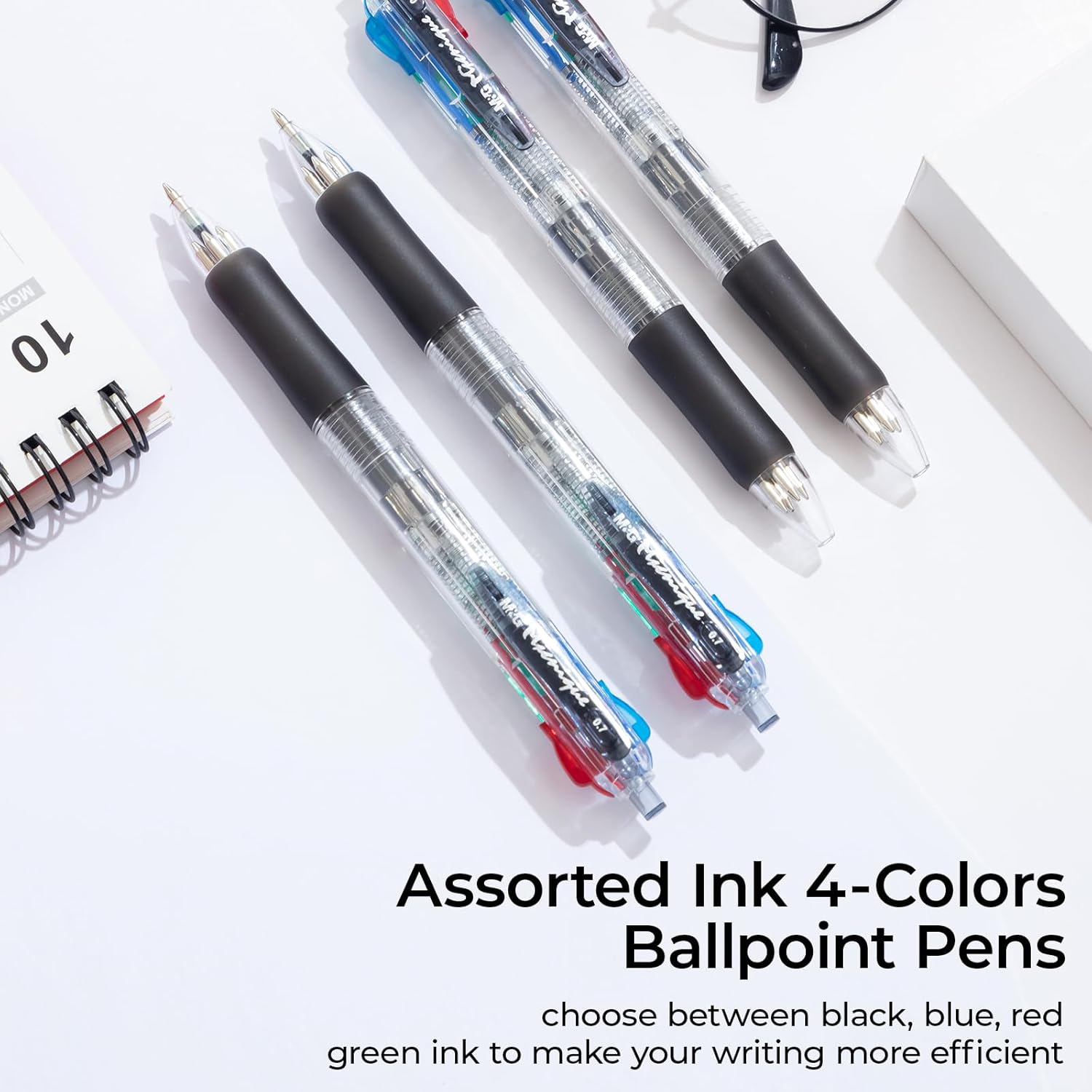 M&G Lot de 12 stylos à bille rétractables 4 couleurs et pointe fine 0,7 mm