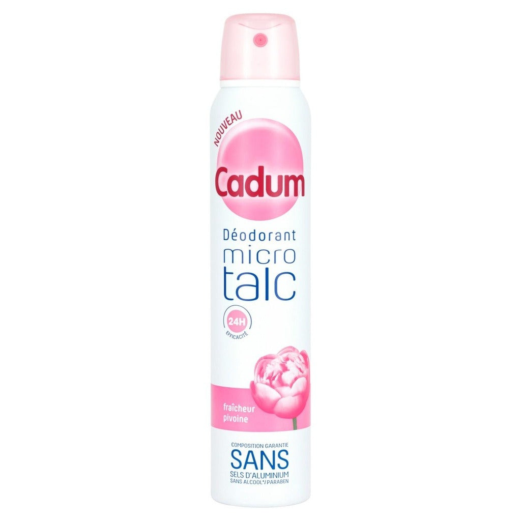 CADUM Déodorant aérosol spray pour femme Pivoine 48 h Argil’Protect, sans alcool, 200 ml