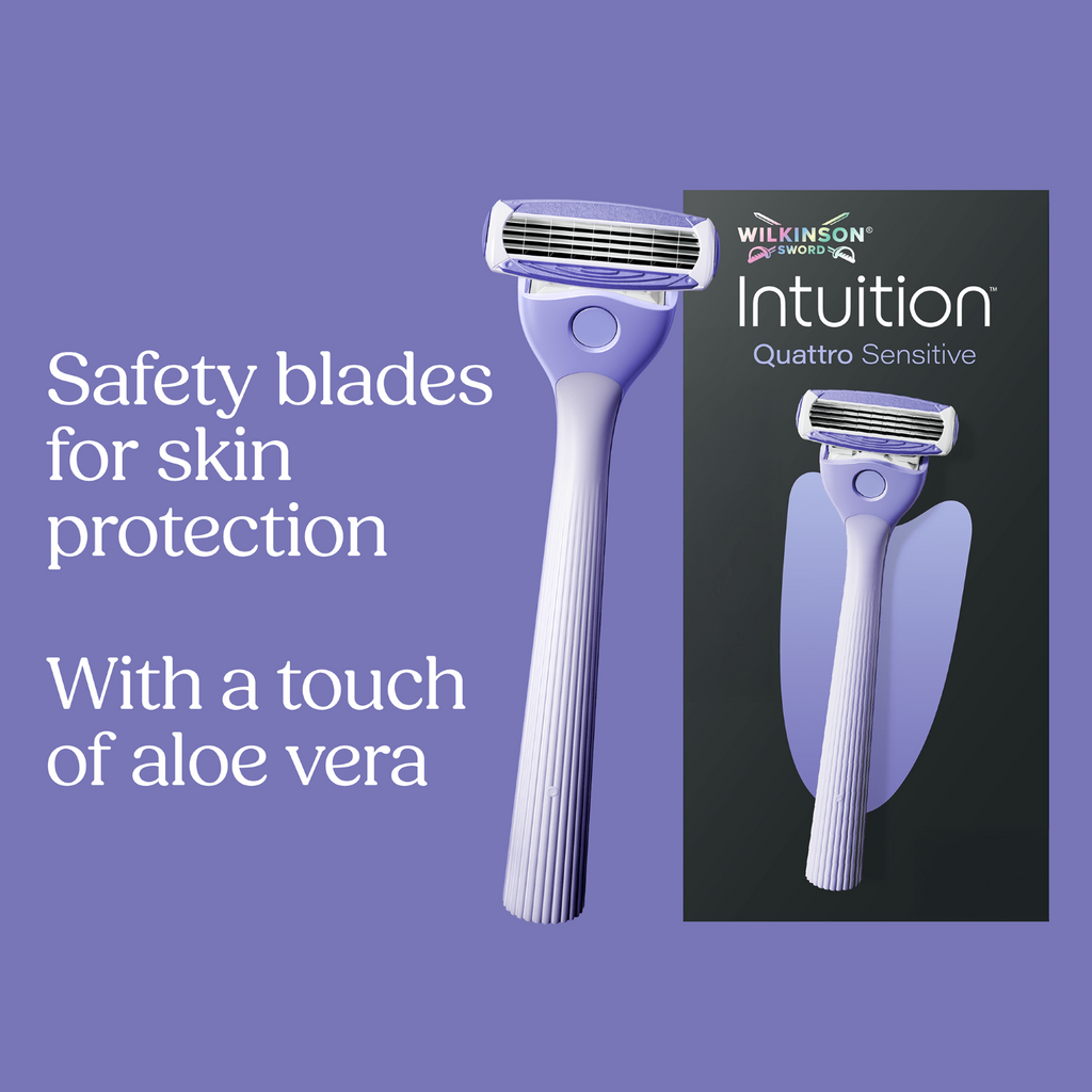 Wilkinson Sword Intuition Quattro Sensitive - Rasoir pour Femme - 1 Manche + 5 Recharges