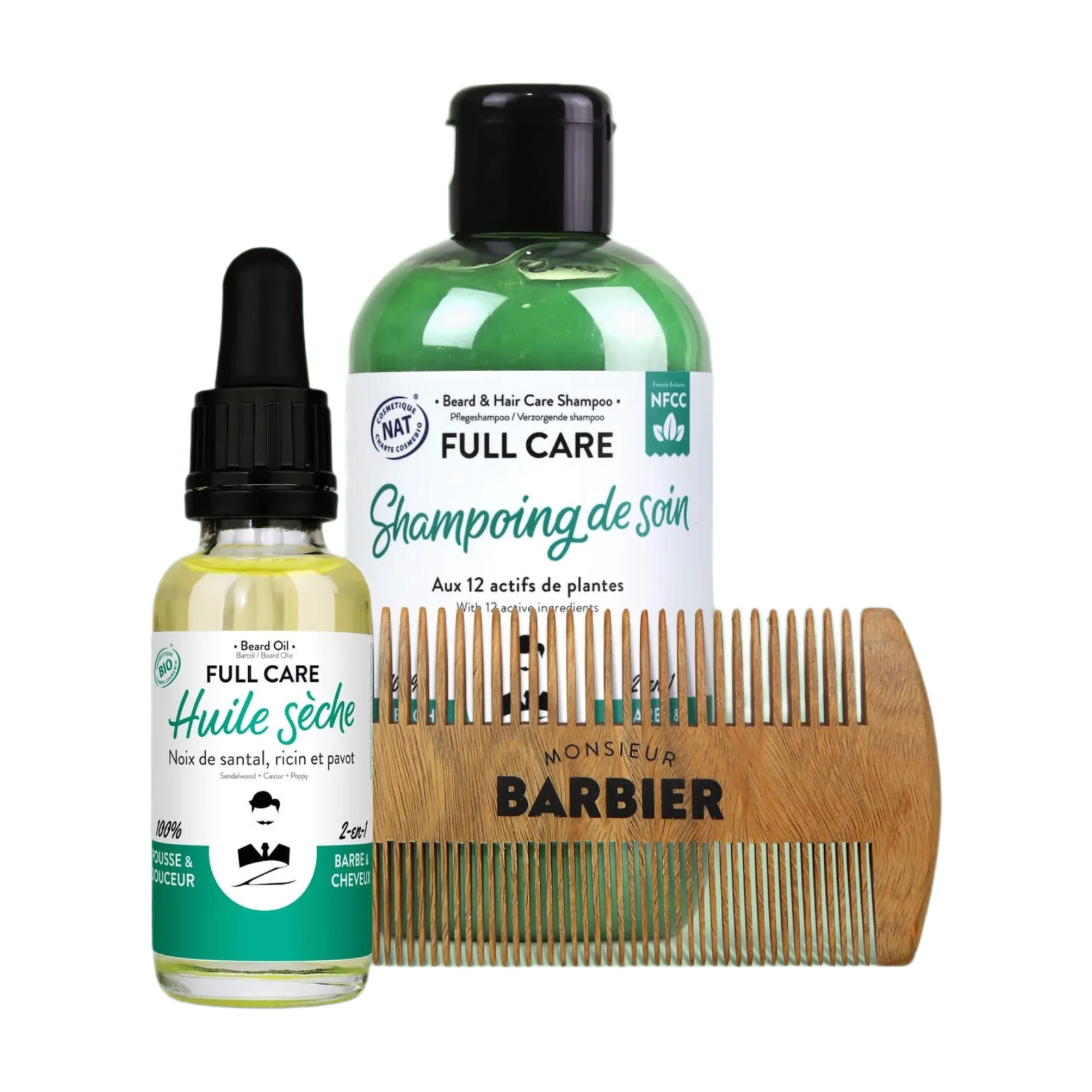 MONSIEUR BARBIER Kit cheveux et barbe The Hair & Beard Box pour hommes - 1 kit (shampooing + huile + peigne)