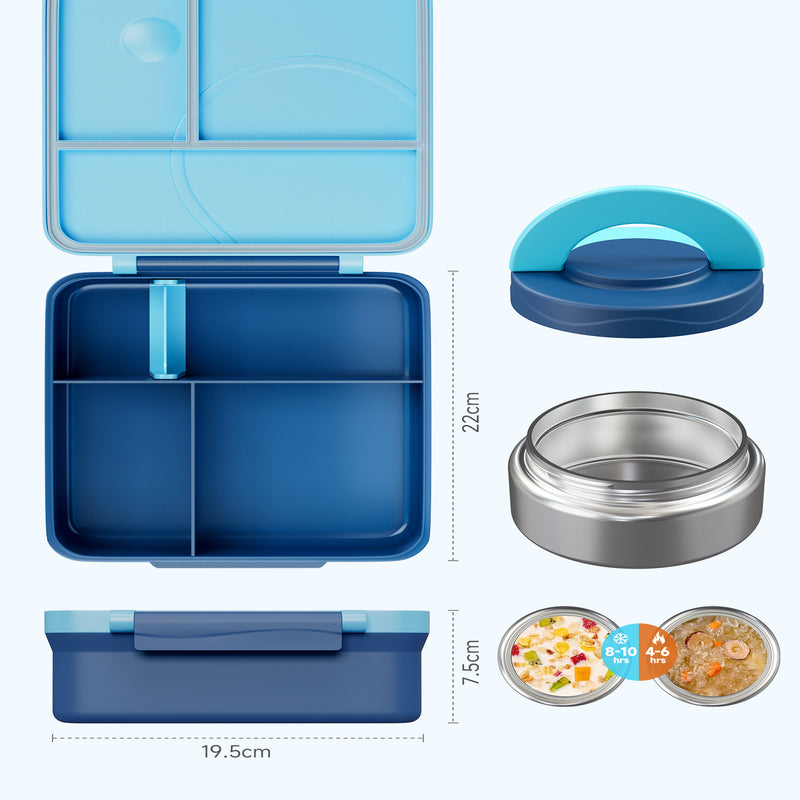 Meoky Boîte repas compartimentée à loquet unique 54 oz - Bleu