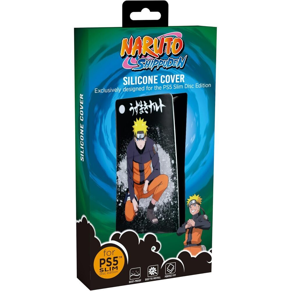 Konix Naruto Shippuden Façade de protection pour console PS5 Slim - Silicone - Antichoc - Anti-rayures - Motif Naruto - Noir