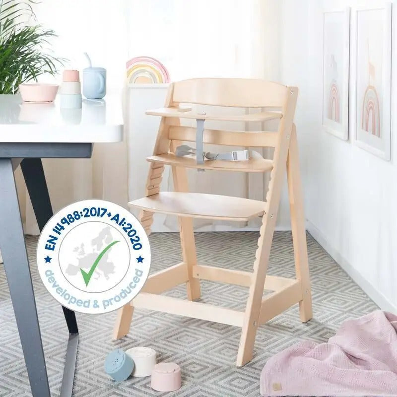 roba Chaise haute pour bébé Sit Up Flex - Chaise haute en bois extensible - Chaise haute réglable avec barre de sécurité - dès 6 mois jusqu'à 70 kg - Naturel