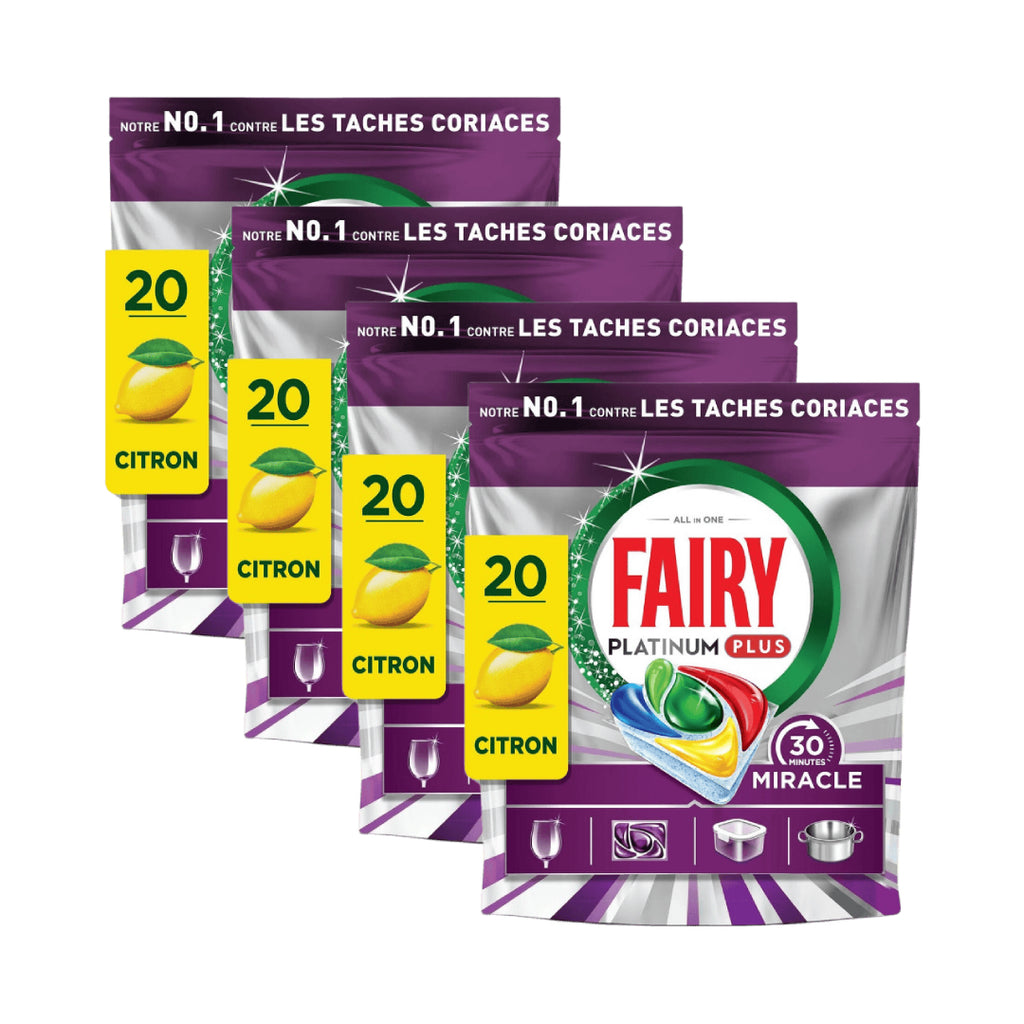 Fairy All-in-1 Platinum Plus Tablettes Lave-Vaisselle, Miracle Citron, 4 x X20 (= 80 Tablettes)
