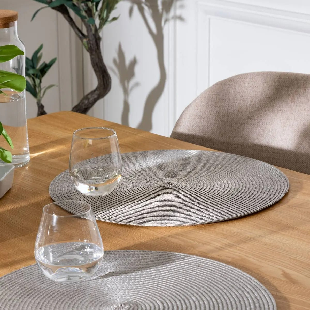 Set de table tressé diam 38 cm gris clair