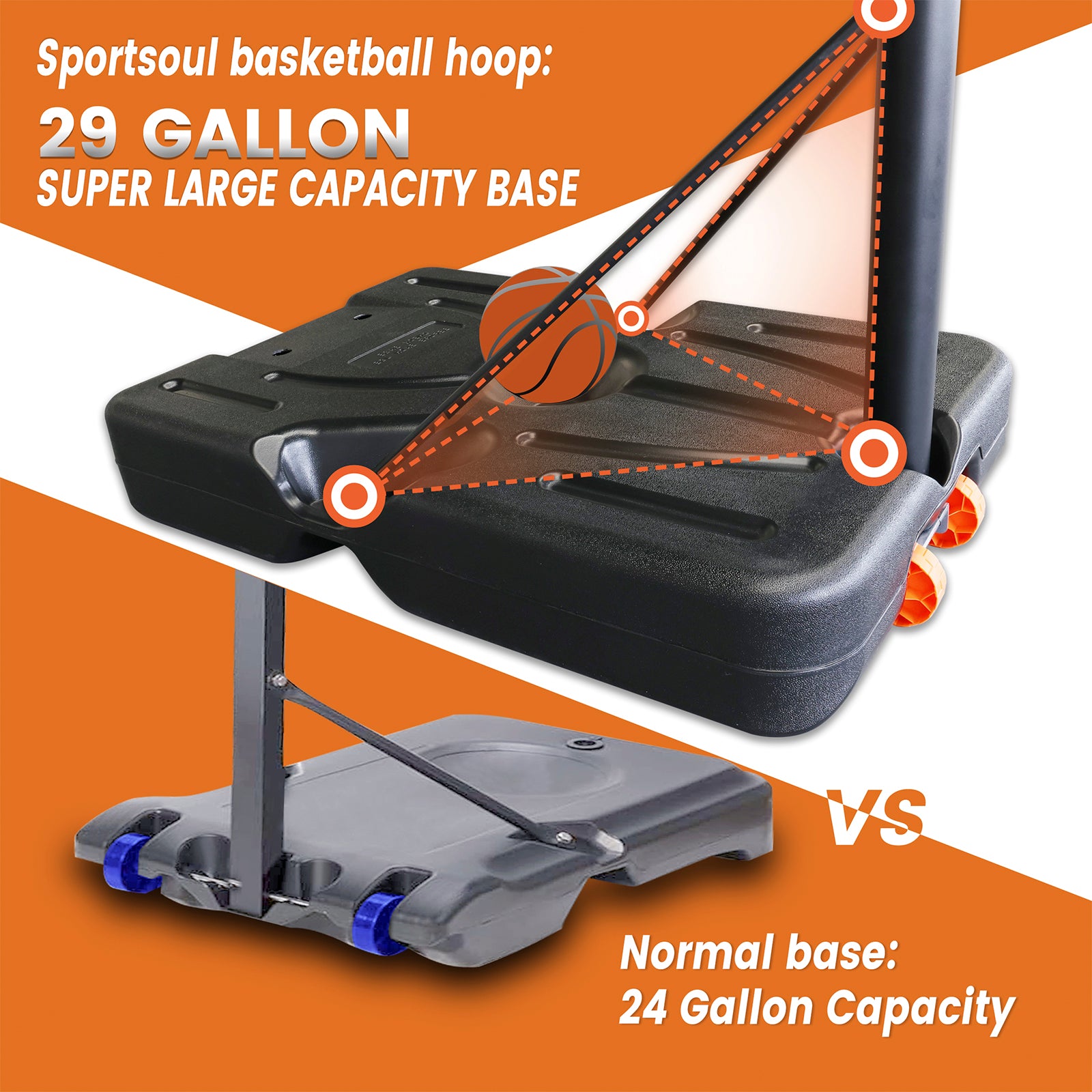 SPORTSOUL Série X Panier de basket-ball d'extérieur portable et réglable - Panneau de basket-ball en PC incassable de 44 pouces - Assemblage en 60 minutes