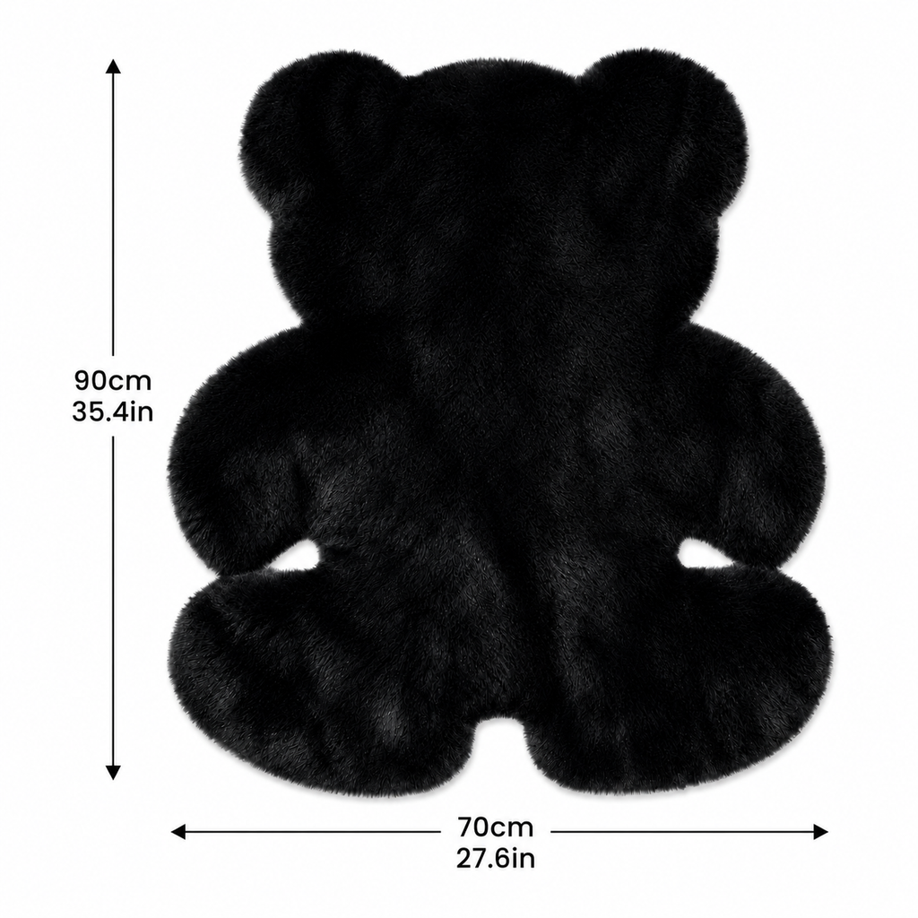 Tapis Ourson en Fausse Fourrure de Lapin Peluche Doux, 70x90 cm Tapis Shag Antidérapant, Tapis d'Appoint Mignon Noir pour Chambre d'Enfant, Chambre Bébé, Décoration de Chambre