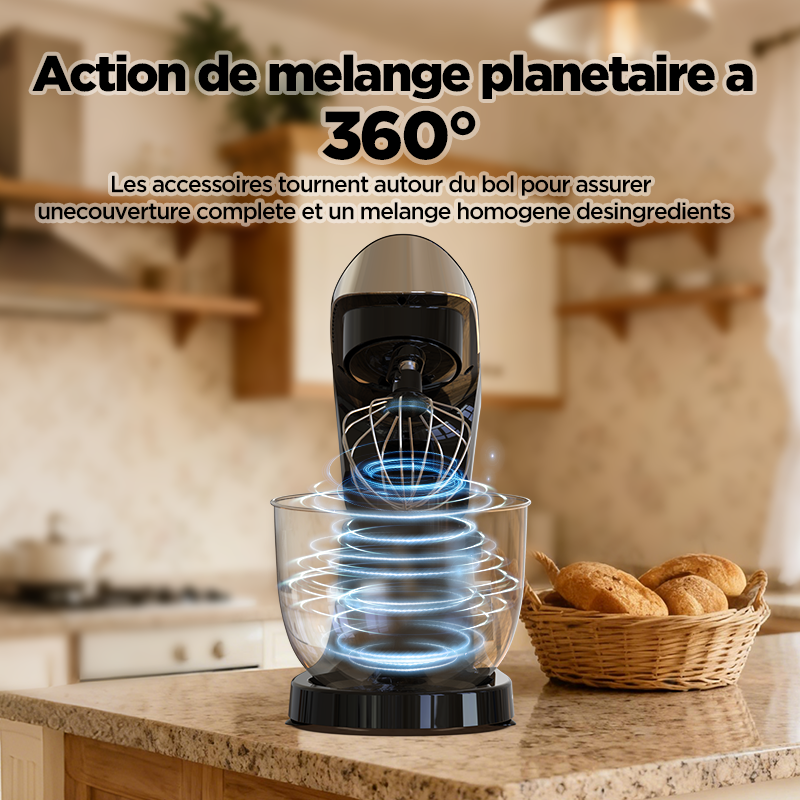 AUCMA Robot pâtissier 5 L 10 vitesses Tête inclinable 3-en-1 avec bol, crochet pétrisseur, fouet et batteur, moteur AC 400 W cuivre pur pour pâtisserie, gâteaux, pain, pizza