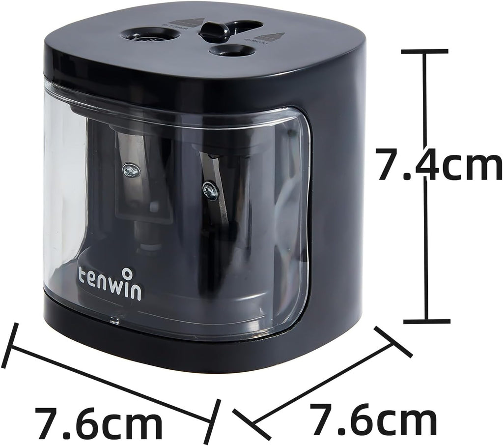 tenwin Taille-crayon électrique à double trou à piles pour crayons n° 2/de couleur 6 à 12 mm, Lame durable pour taillage rapide, Adapté école/salle de classe/bureau/maison, Noir