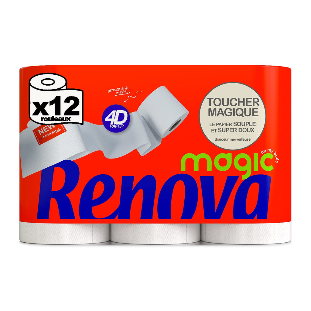 RENOVA Papier Toilette Long Strong Soft Magic 3 Épaisseurs (Paquet de 12 Rouleaux)
