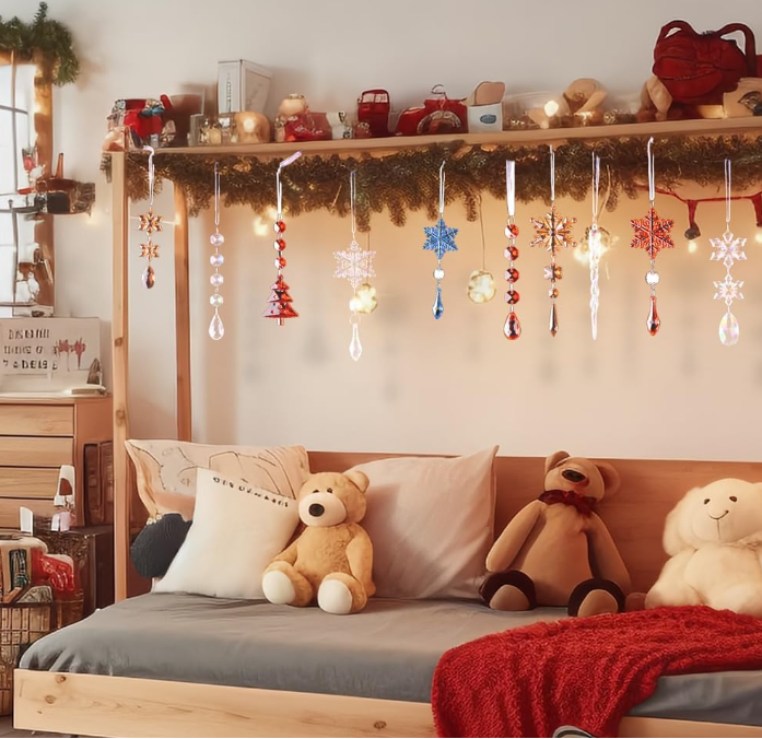 Ju7cer Lot de 26 décorations de sapin de Noël en cristal, pendentif colonnaire en acrylique à motif flocon de neige, décoration de sapin de Noël d'hiver pour intérieur et extérieur, fêtes, rose poudré