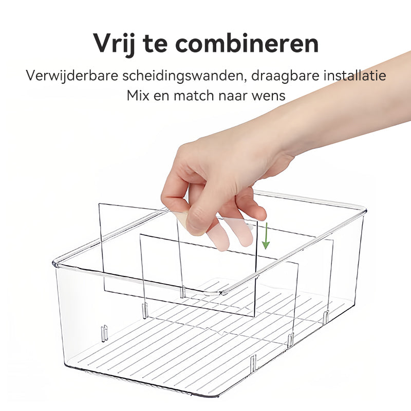 JORDAN&JUDY Boîte de rangement compartimentée, en PET, transparent, organisateur de bureau pour snacks, café et sachets de thé, 26,5 x 15,3 x 8,9 cm, lot de 4