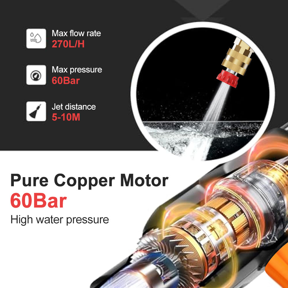 EAFC Nettoyeur haute pression sans fil portable, pistolet à eau électrique à batterie extra-grande capacité avec pulvérisateur de mousse