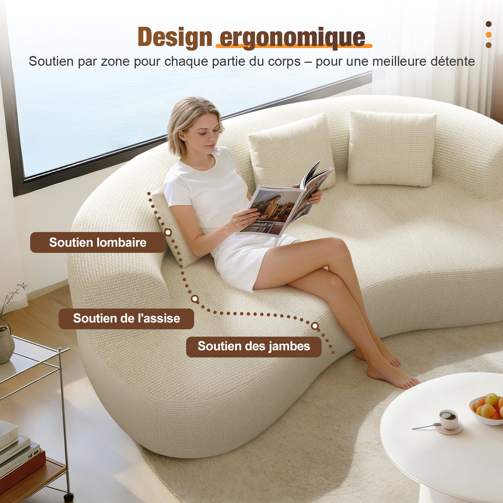 GTIMEX Canapé 2 places, Canapé modulable en chenille, 168 x 90 x 67 cm, Capacité de charge statique : 270 kg, Aucun assemblage requis, Canapé sans armatures, Canapé rembourré au design incurvé avec 3 coussins décoratifs pour salon et petits apparteme
