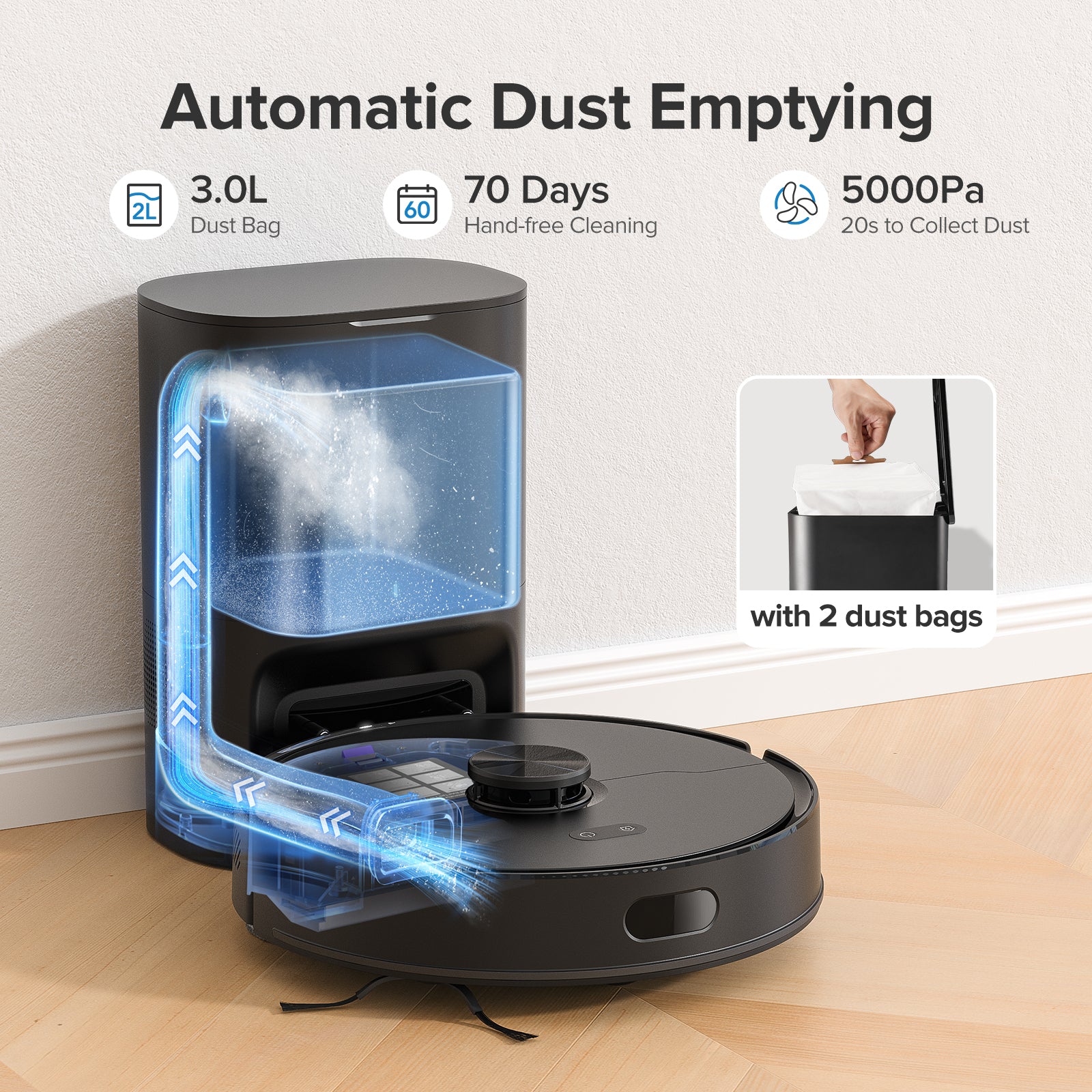 Lubluelu L15 Max Robot aspirateur laveur 3-en-1, aspiration puissante 4000 Pa, navigation laser et mémorisation de 5 cartes, 55 dB silencieux, contrôle par application, idéal poils d'animaux, tapis, sols durs