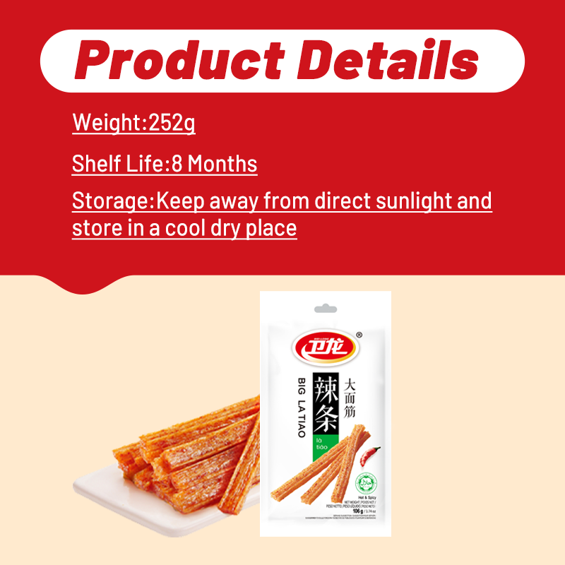 Wei Long Grands bâtonnets de gluten saveur épicée - Contient des édulcorants - 106 g